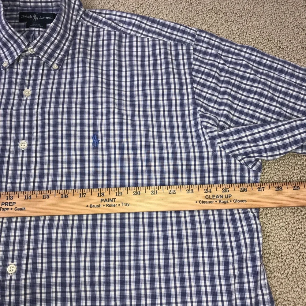Ralph Lauren Blake Mens XL Blue White Check Cotton SS Button Down Shirt